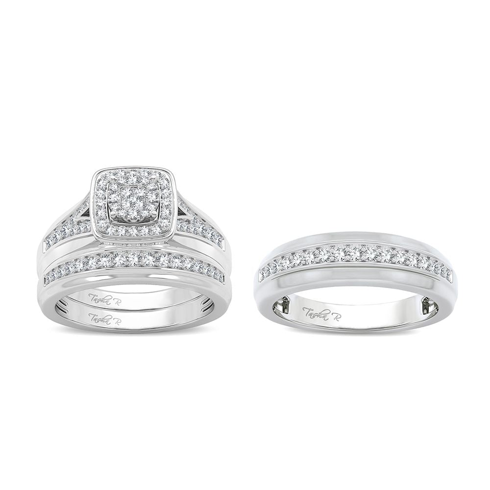 14k White Gold 0.70ct Lab Diamond Womens Trio Wedding Set