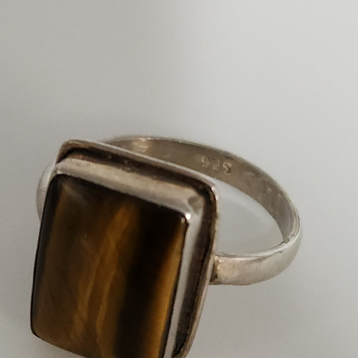 Handcrafted Sterling Silver Ring With Rectangular Tiger's Eye Cabochon