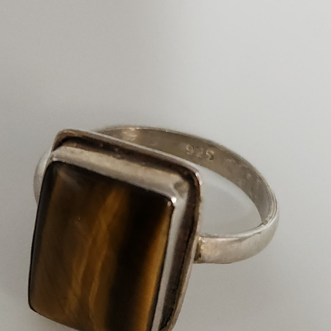 Handcrafted Sterling Silver Ring With Rectangular Tiger's Eye Cabochon