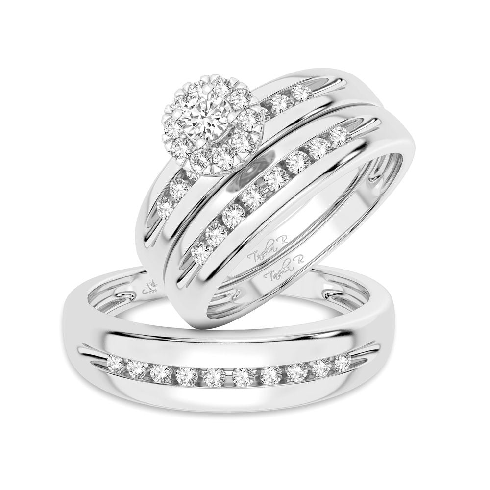 14k White Gold Lab Diamond Trio Wedding Jewelry Set