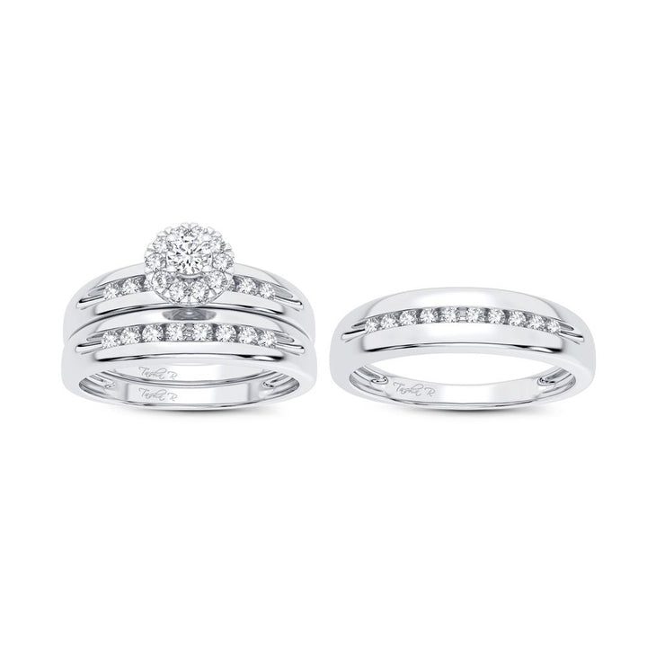 14k White Gold Lab Diamond Trio Wedding Jewelry Set