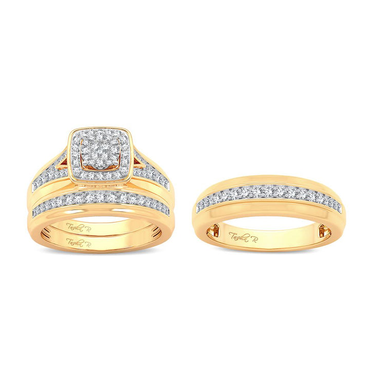 14K Yellow Gold 0.70ct Lab Diamond Trio Wedding Set