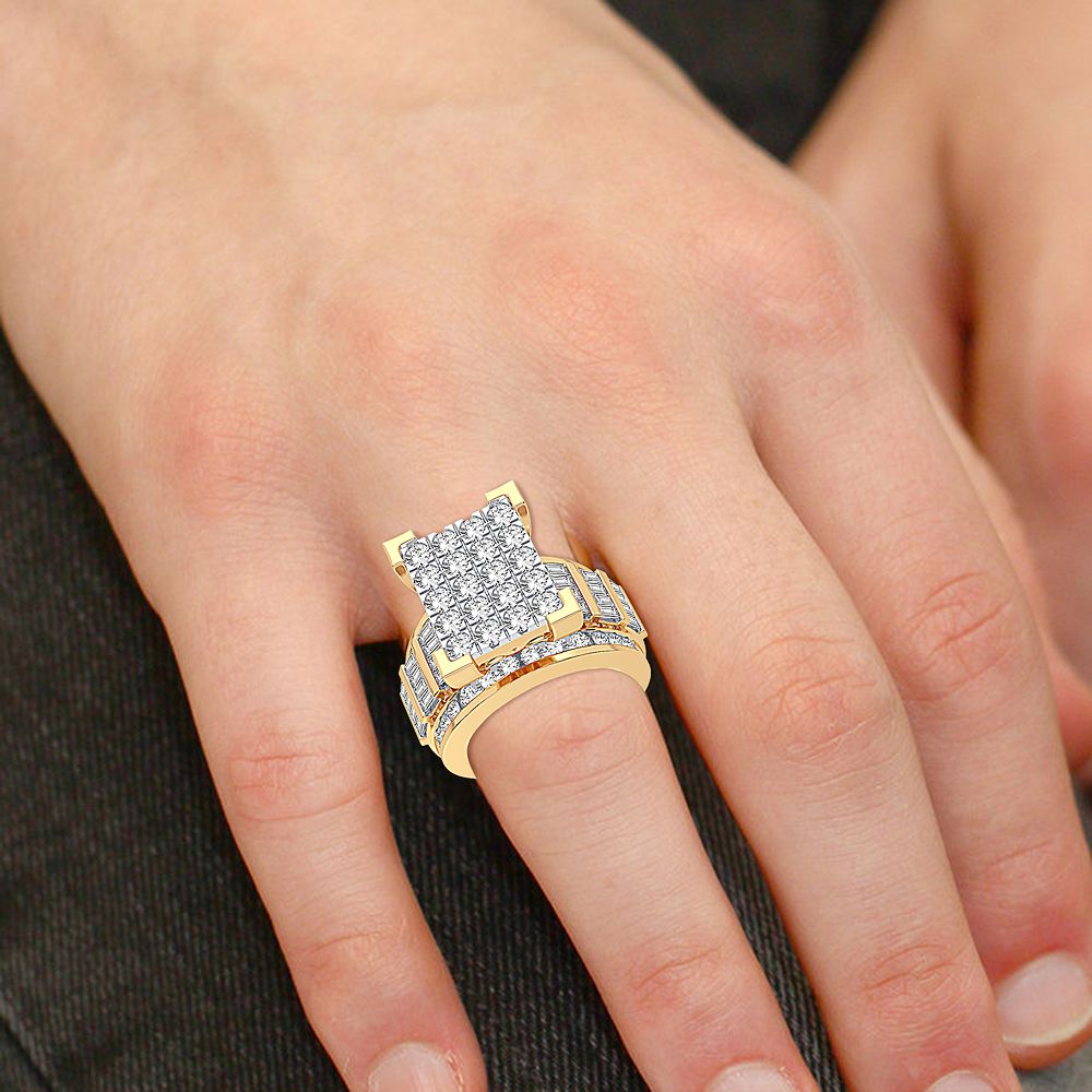 10k Yellow Gold 3CT Lab Diamond Mens Statement Ring