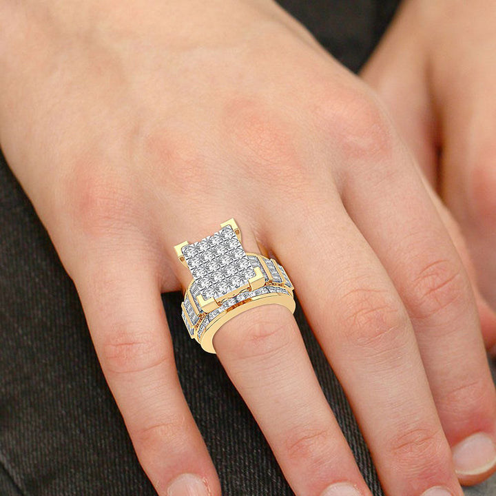 10k Yellow Gold 3CT Lab Diamond Mens Statement Ring