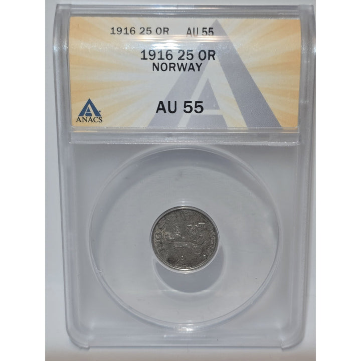 1916 Norway 25 Øre AU55 ANACS