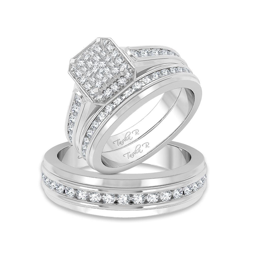 14k White Gold 1.42ct Lab Diamond Bridal Trio Set