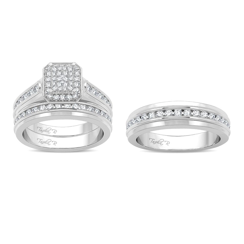 14k White Gold 1.42ct Lab Diamond Bridal Trio Set