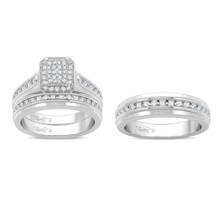 14k White Gold 1.42ct Lab Diamond Bridal Trio Set
