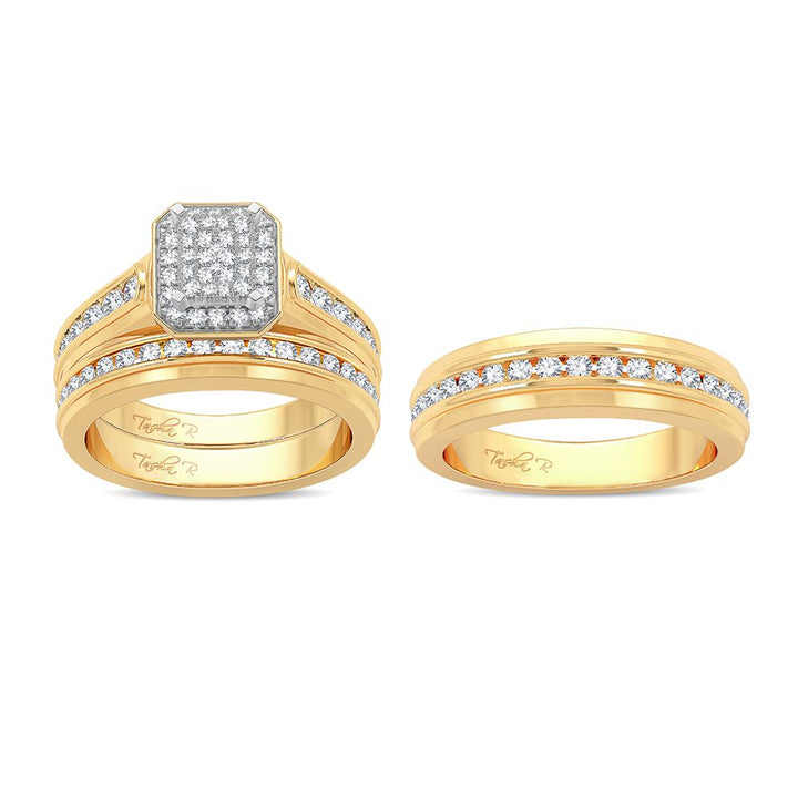 14k Yellow Gold 1.42ct Lab Diamond Bridal Trio Set