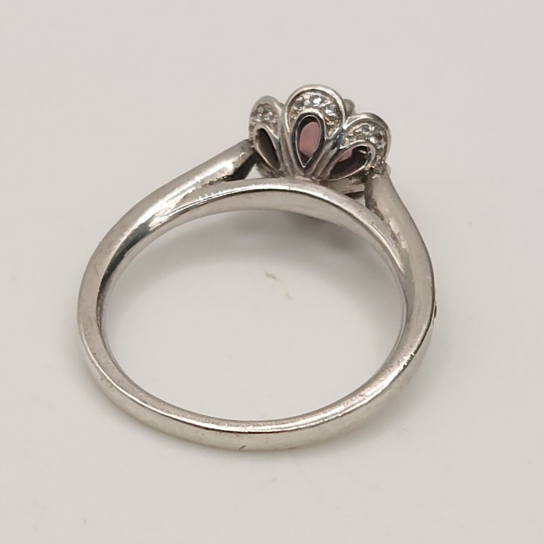 925 Sterling Silver Opal And Diamond Ring Size 6.75