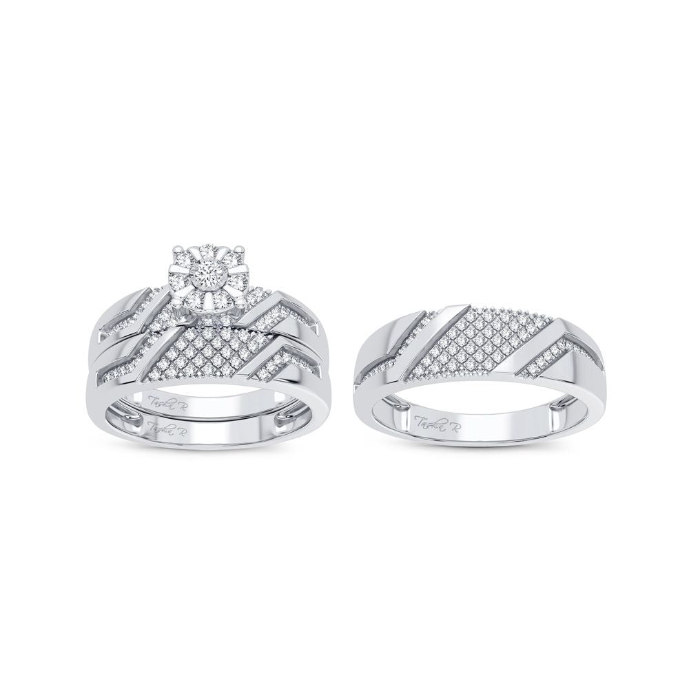 14k White Gold 0.50CT Lab Diamond Trio Wedding Set