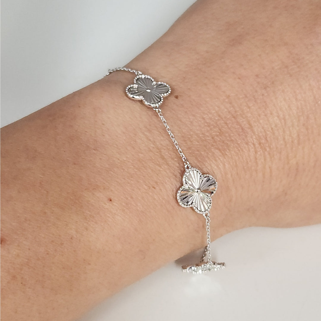 925 Sterling Silver Clover Flower Bracelet 7.5"