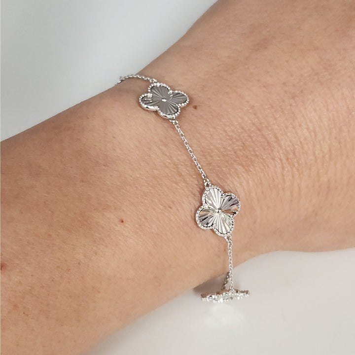 925 Sterling Silver Clover Flower Bracelet 7.5"