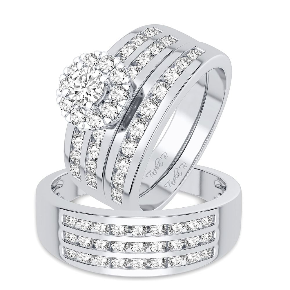 14k White Gold Lab Diamond Bridal Trio Ring Set