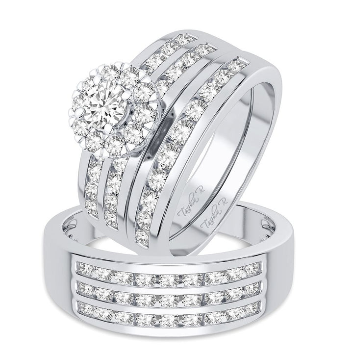 14k White Gold Lab Diamond Bridal Trio Ring Set