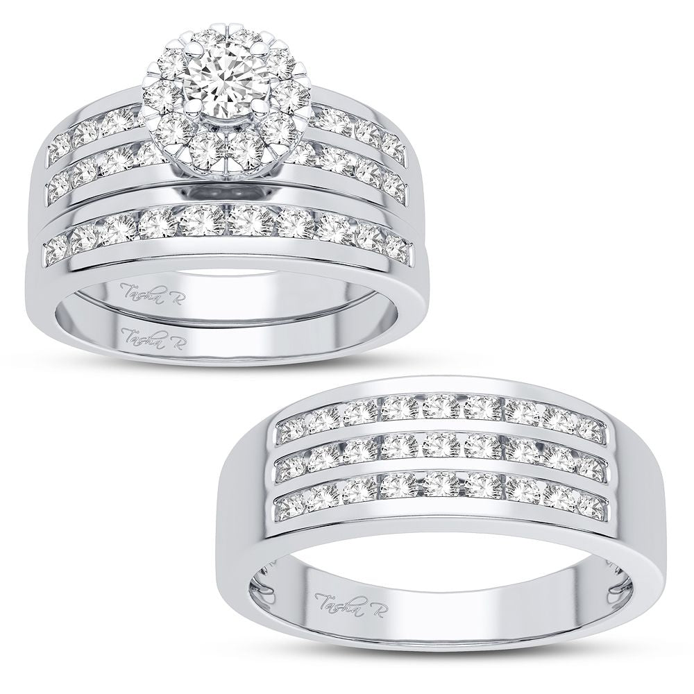 14k White Gold Lab Diamond Bridal Trio Ring Set