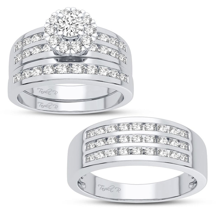14k White Gold Lab Diamond Bridal Trio Ring Set