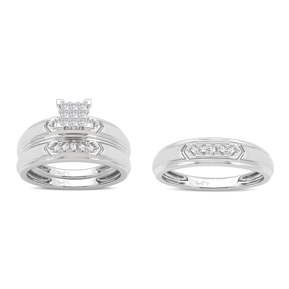 14k White Gold 0.33ct Lab Diamond Trio Wedding Set