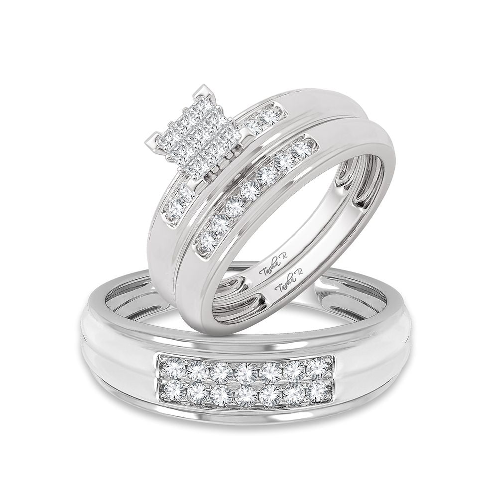 Brilliant 14k White Gold 0.50ct Lab Diamond Trio Wedding Set