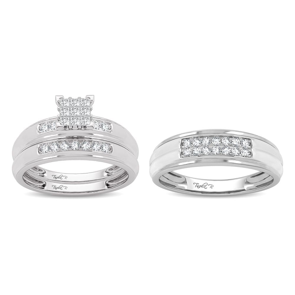 Brilliant 14k White Gold 0.50ct Lab Diamond Trio Wedding Set