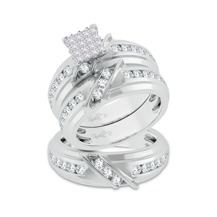 14k White Gold 2ct Lab Diamond Trio Wedding Ensemble