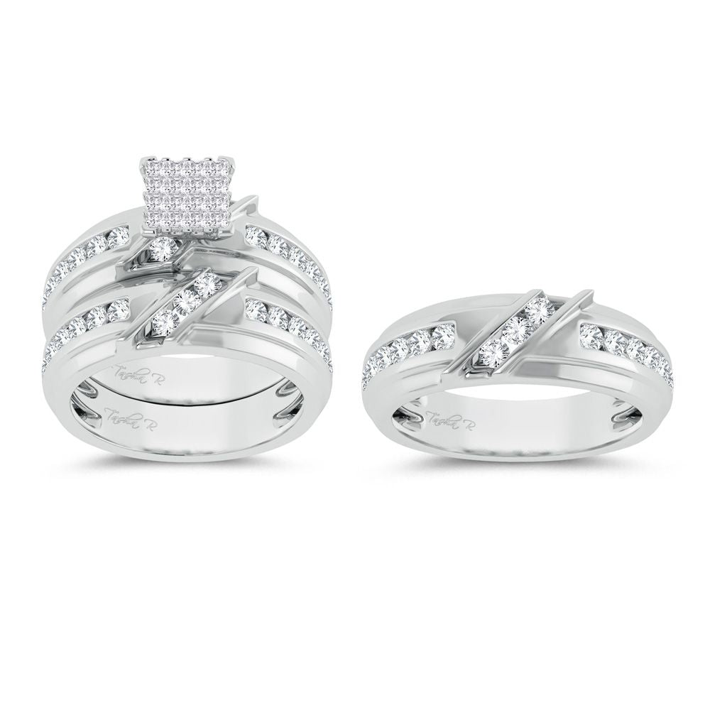14k White Gold 2ct Lab Diamond Trio Wedding Ensemble