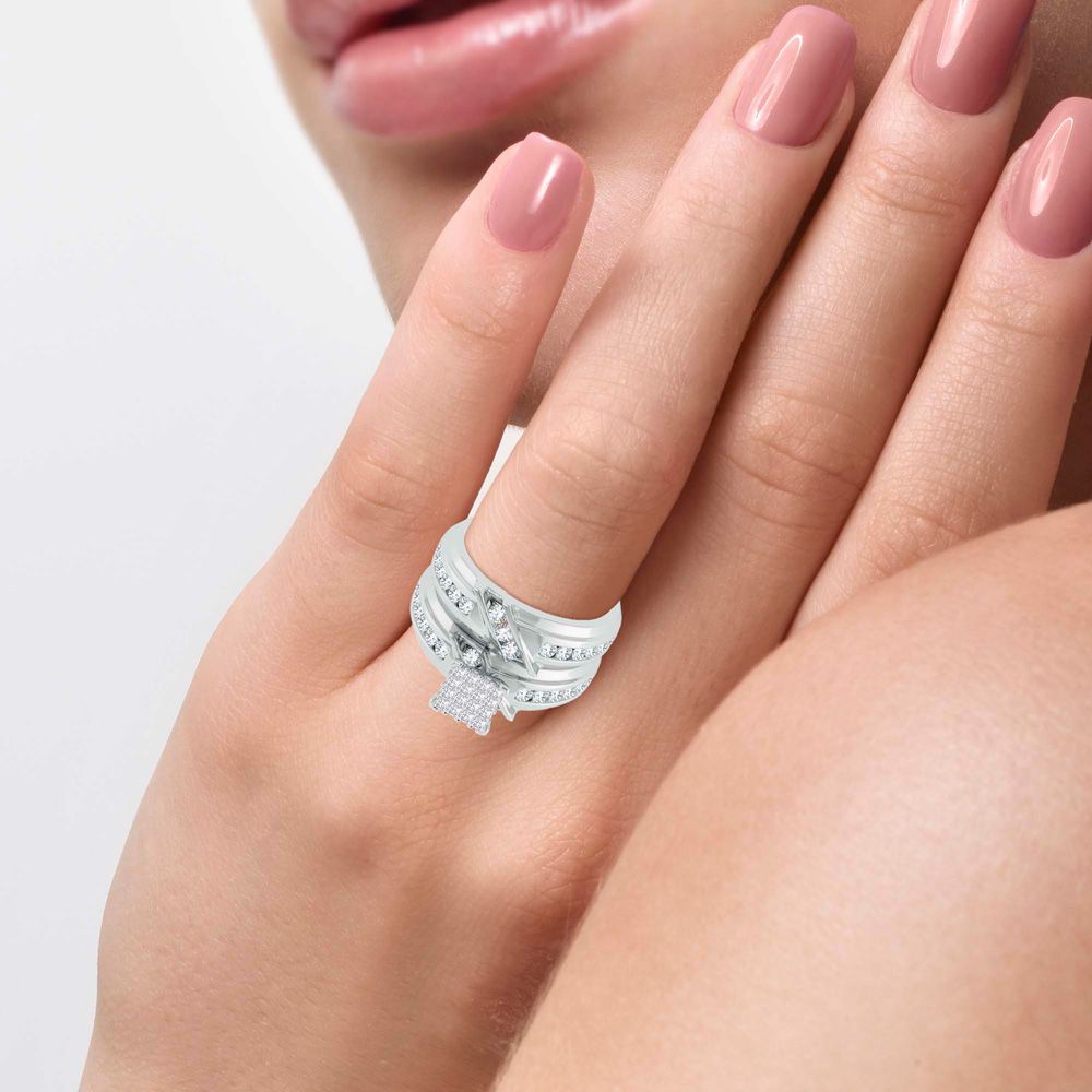 14k White Gold 2ct Lab Diamond Trio Wedding Ensemble