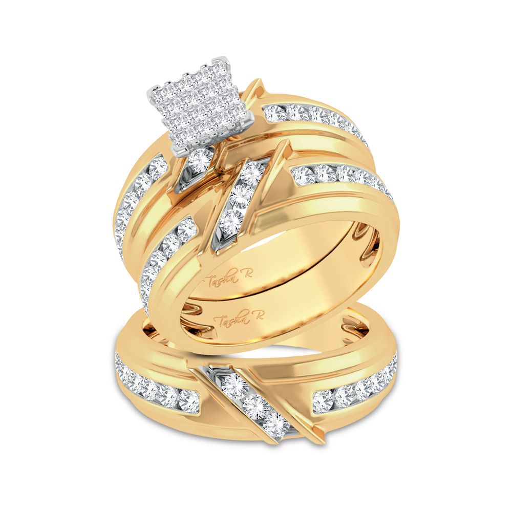 14k Yellow Gold 2ct Lab Diamond Trio Wedding Set for Her