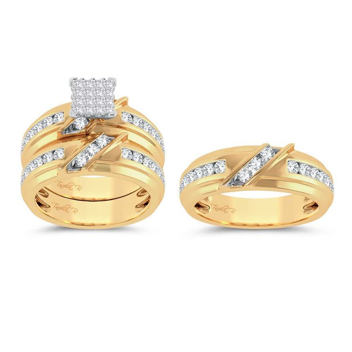 14k Yellow Gold 2ct Lab Diamond Trio Wedding Set for Her