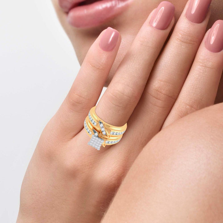 14k Yellow Gold 2ct Lab Diamond Trio Wedding Set for Her