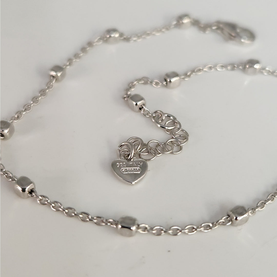 925 Sterling Silver Beaded Adjustable Anklet 10"