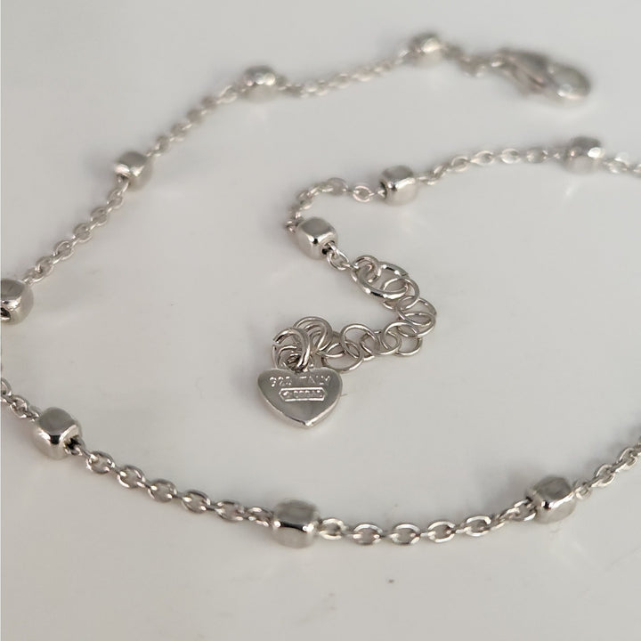 925 Sterling Silver Beaded Adjustable Anklet 10"