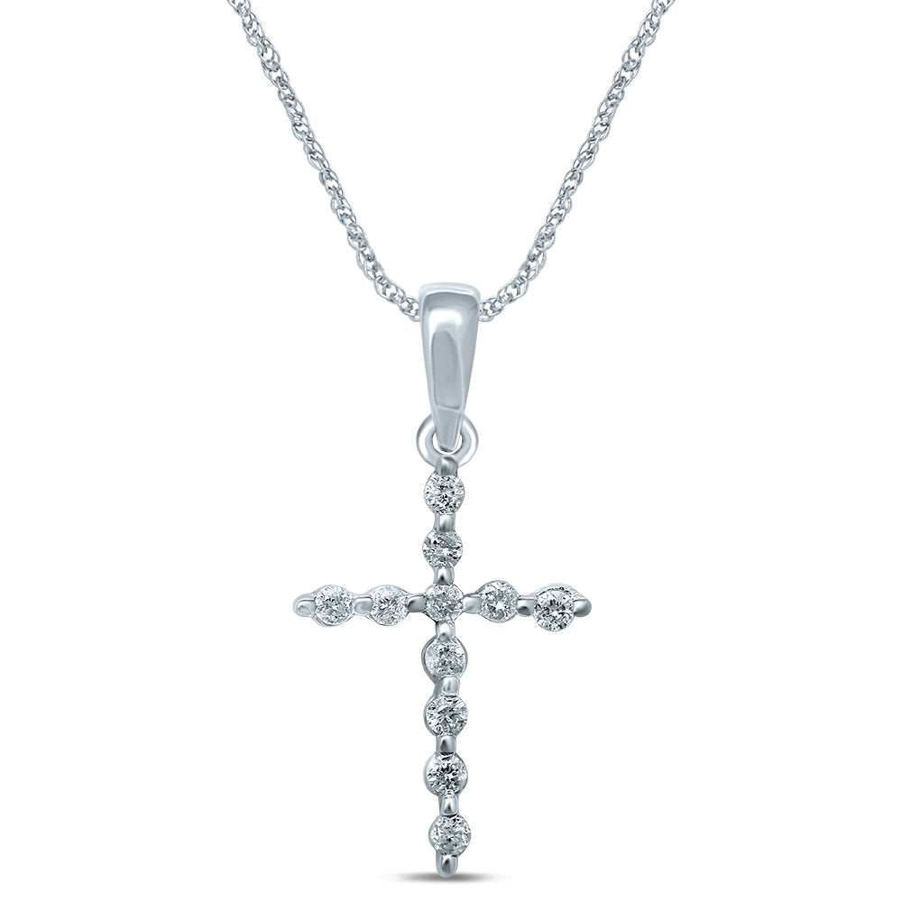 Delicate 14K White Gold 0.09CT Lab Diamond Cross Pendant