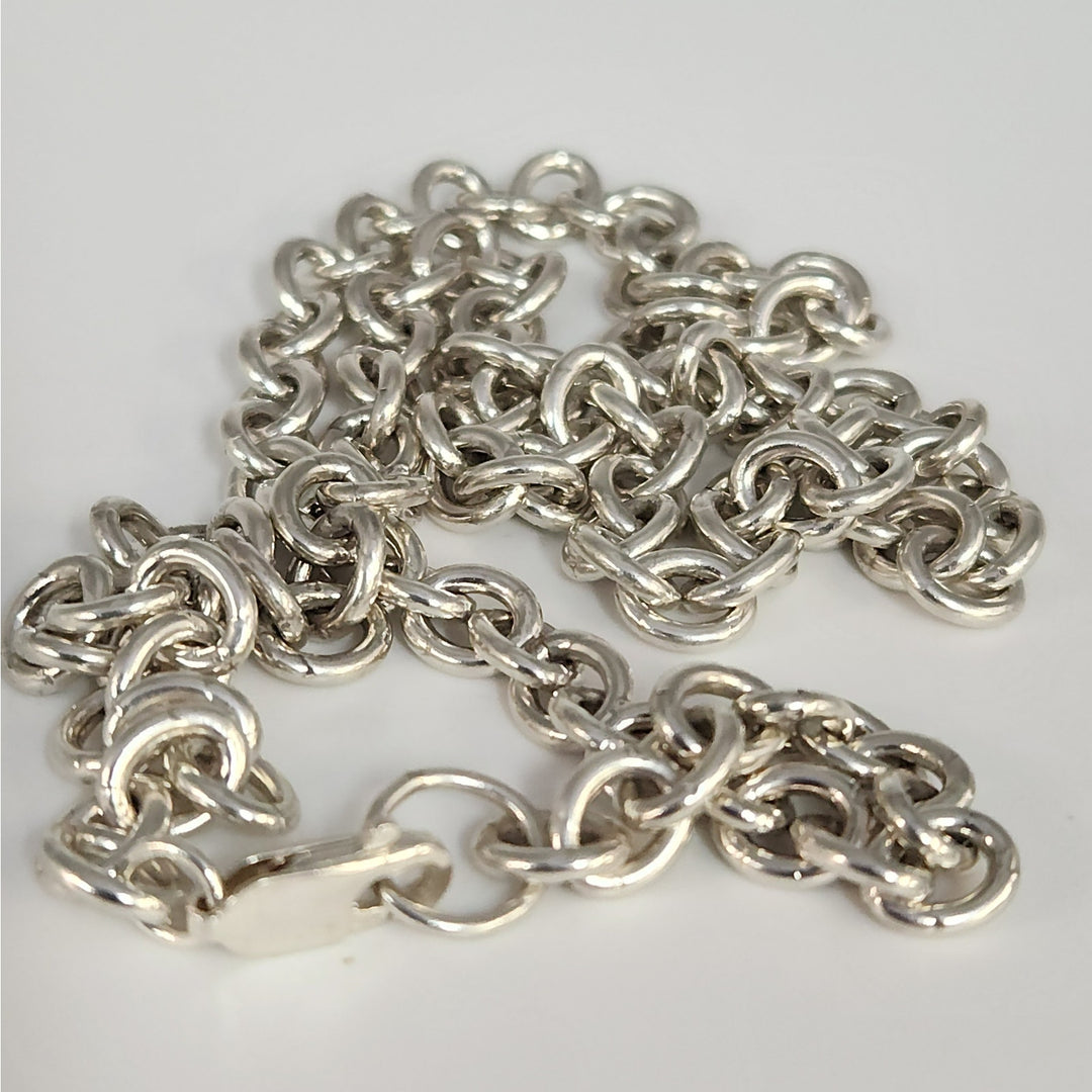 Solid 925 Sterling Silver Round Link Chain Necklace 24" Heavy  Chain