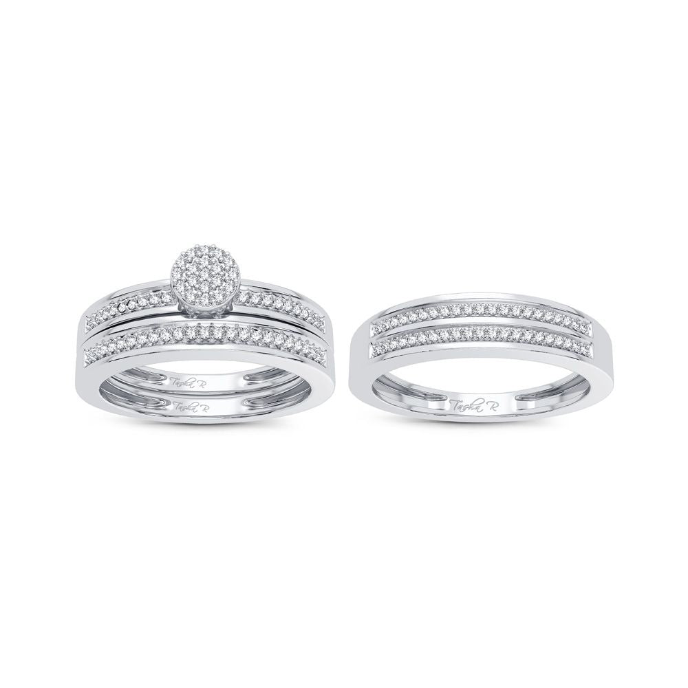 10k White Gold Lab Diamond Trio Wedding Ring Set for Her