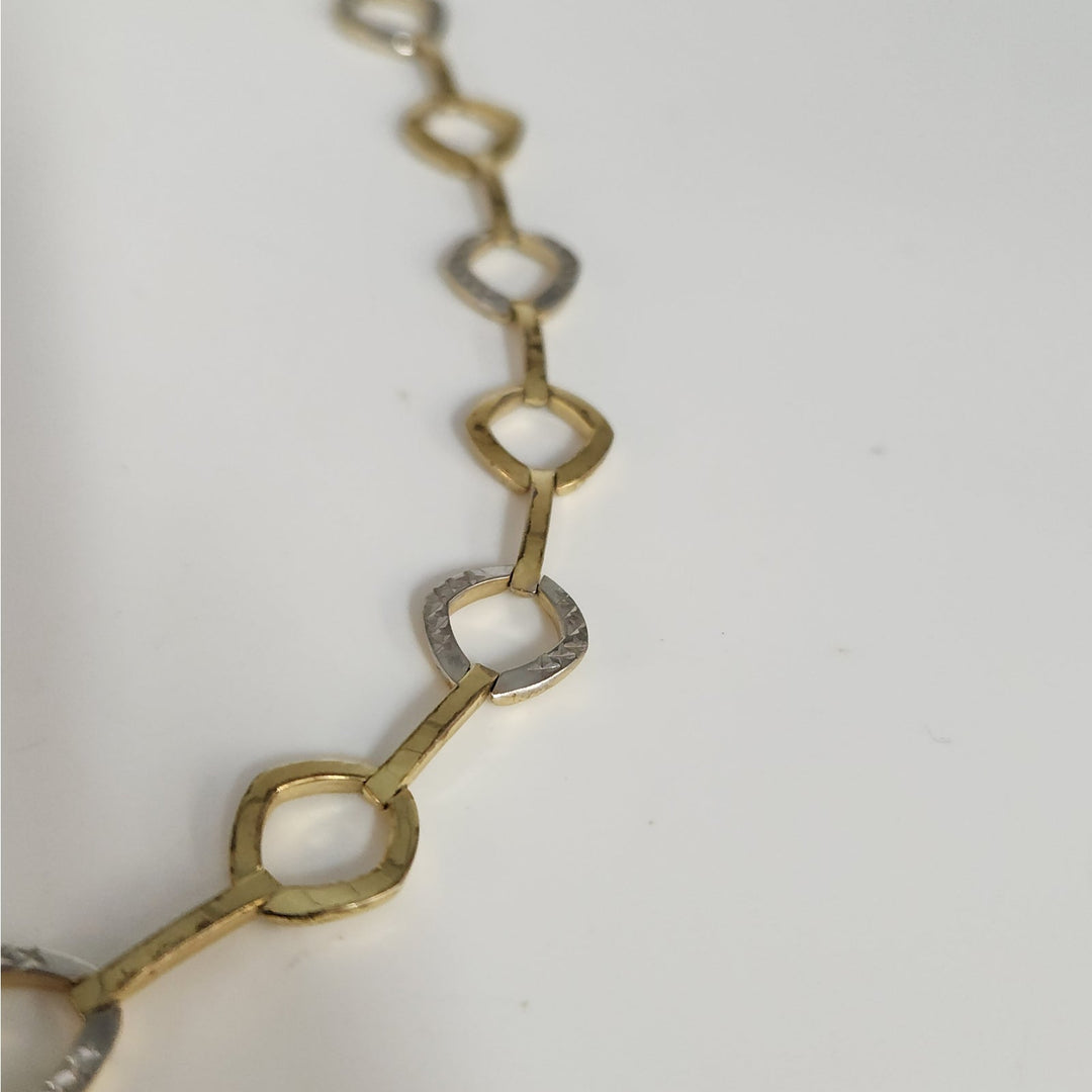 925 Sterling Silver Two Tone Gold & Silver Geometric Link Necklace 17"