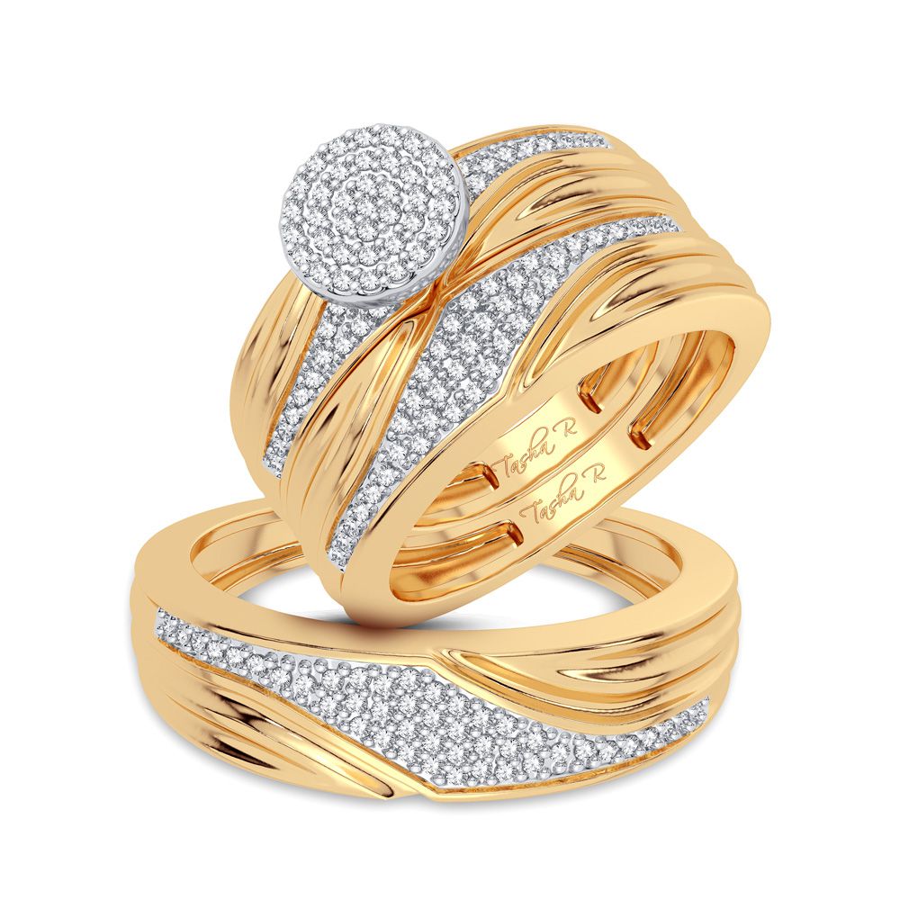 10k Yellow Gold Lab Diamond Trio Wedding Ring Set