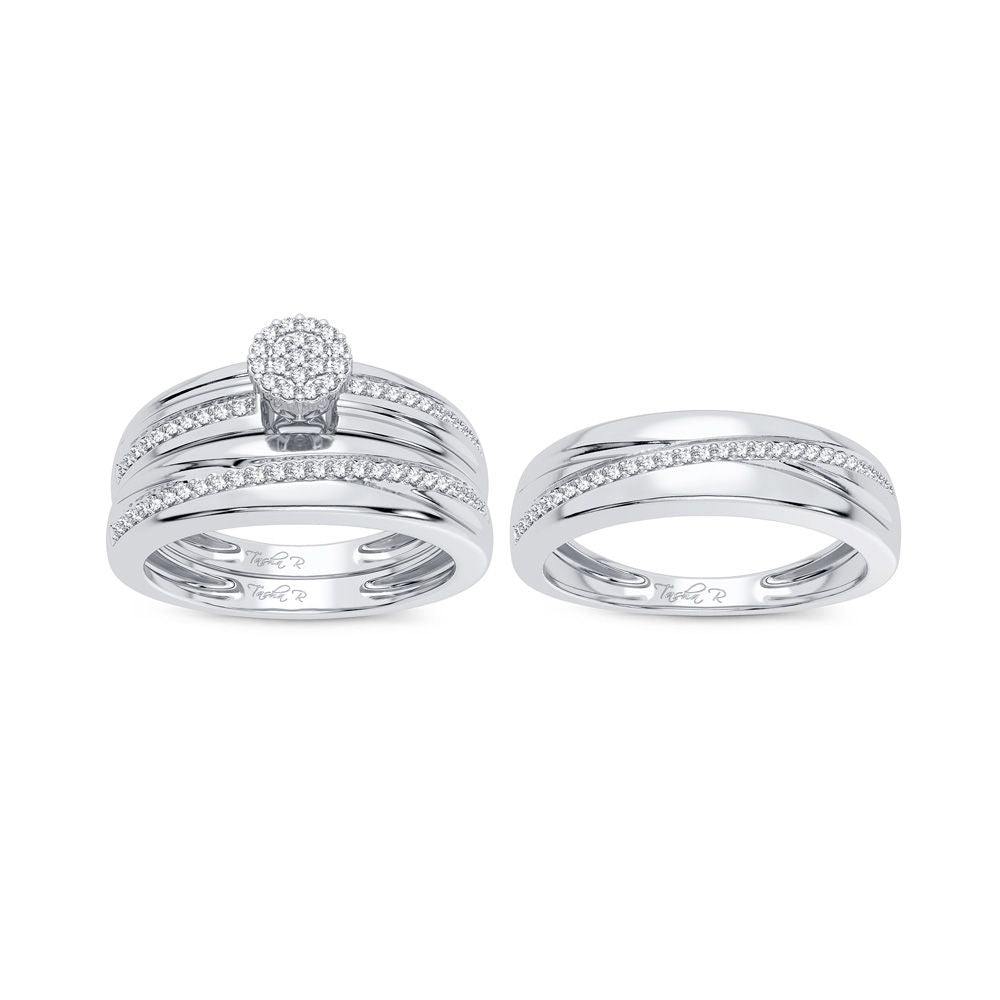 10k Yellow Gold Lab Diamond Trio Wedding Ring Set for Her