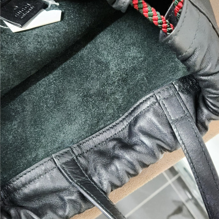 Gucci Black Drawstring Backpack Bag Red Green Accents