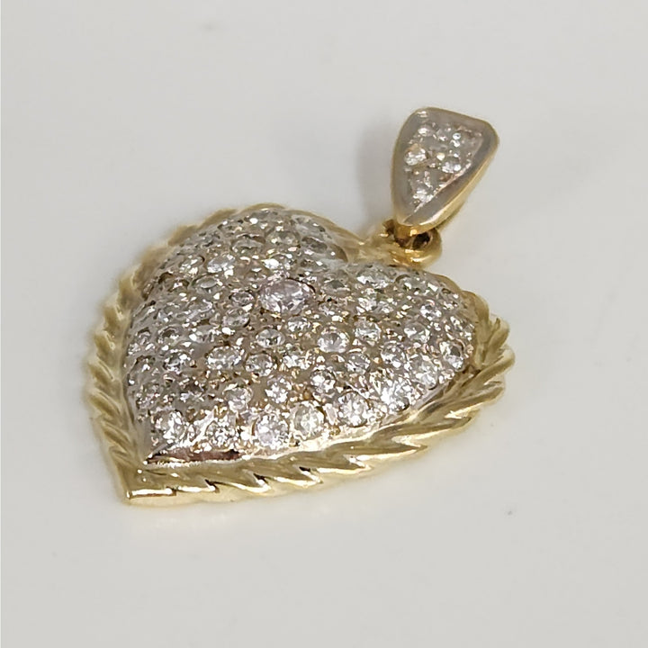 Elegant  Solid 14k Yellow Gold Natural Diamonds Pave Heart Pendant