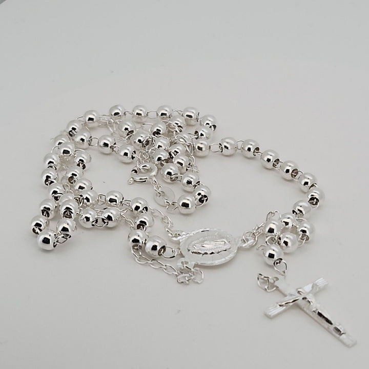 Beautiful 925 Sterling Silver Rosary 4MM Necklace 24"