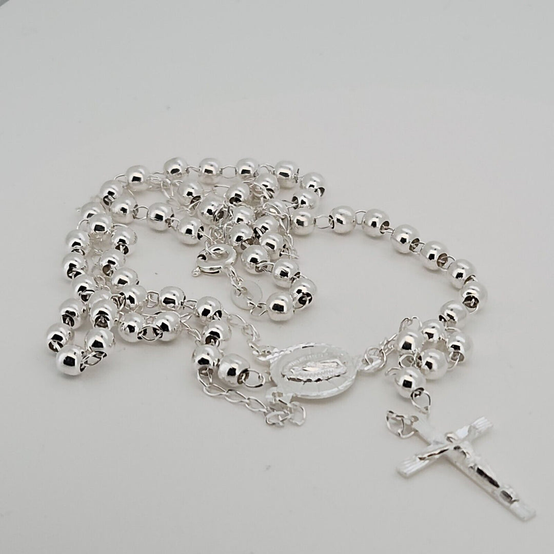 Beautiful 925 Sterling Silver Rosary 4MM Necklace 24"