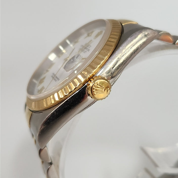 Rolex Datejust 36MM 16233 Two-Tone 18K Yellow Gold & SS Jubilee White Roman Dial