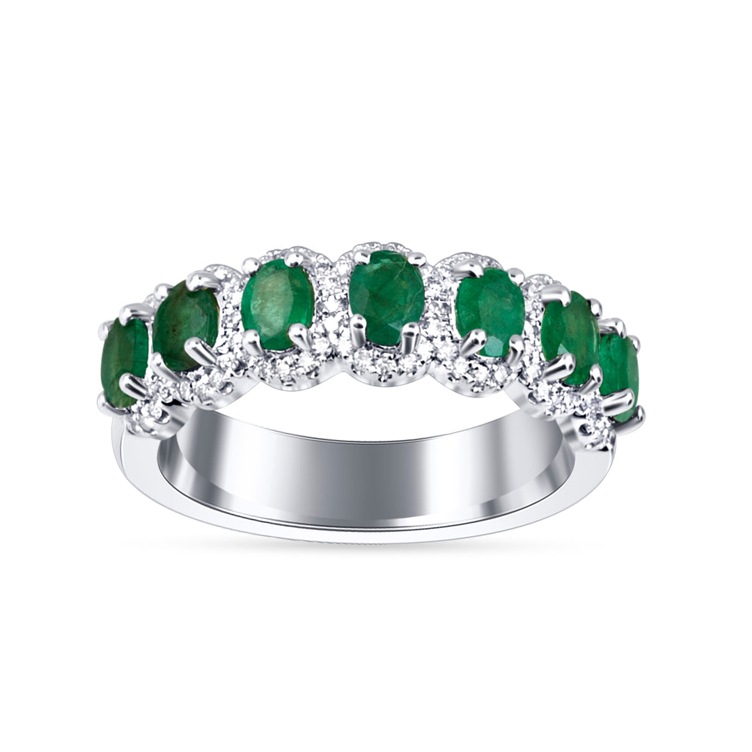 14K White Gold Diamond & Emerald Accent Band Ring