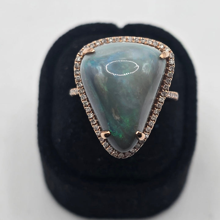 GIA Certified 11.18 CT Natural Gray 14k Opal Rose Gold-Tone Halo Cocktail Ring