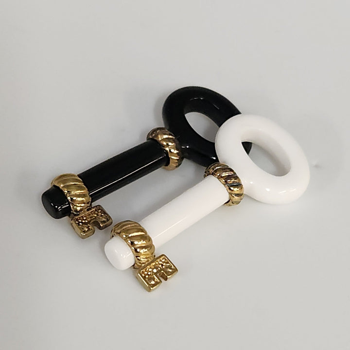 925 Sterling Silver Black And White enamel Key Pendant Set With Gold Tone...