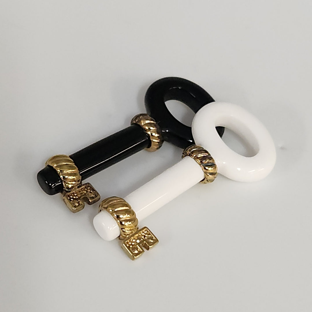 925 Sterling Silver Black And White enamel Key Pendant Set With Gold Tone...