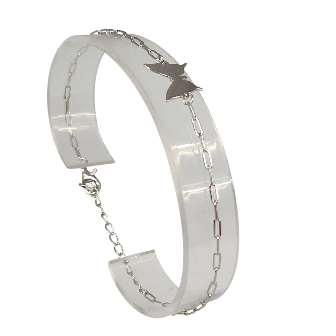 925 Sterling Silver Butterfly Charm Link Bracelet Adjustable Paperclip Chain 8"