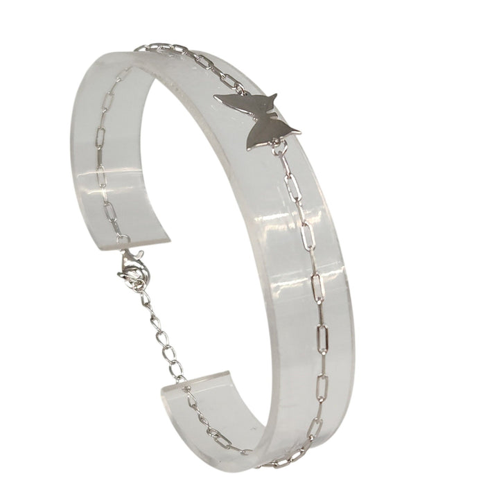 925 Sterling Silver Butterfly Charm Link Bracelet Adjustable Paperclip Chain 8"