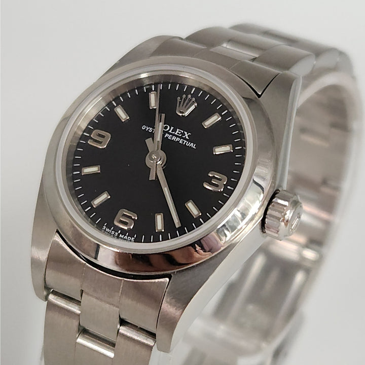 Rolex Oyster  Perpetual 26mm Ref.76080 SS Black Dial Classic Ladies Watch